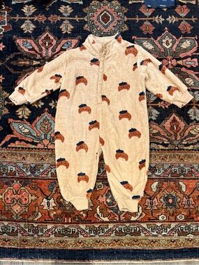Tiny Cottons Plush Cream Kids One-Piece with Croissant Print